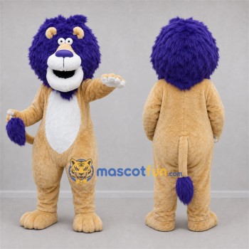 Custom Tan and Purple Lion Mascot Costume Adult Full Body Suit for School Events
