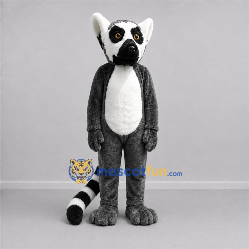 Custom Gray and White Ring-Tailed Lemur Mascot Costume Adult Full Body Suit for Wildlife Events Custom Gray and White Ring-Tailed Lemur Mascot Costume Adult Full Body Suit for Wildlife Events