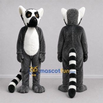 Custom Gray and White Ring-Tailed Lemur Mascot Costume Adult Full Body Suit for Wildlife Events