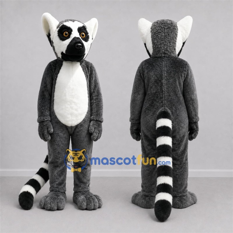 Custom Gray and White Ring-Tailed Lemur Mascot Costume Adult Full Body Suit for Wildlife Events Custom Gray and White Ring-Tailed Lemur Mascot Costume Adult Full Body Suit for Wildlife Events