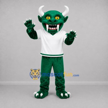 Custom Green and White Horned Monster Mascot Costume Adult Full Body Suit for Halloween Events