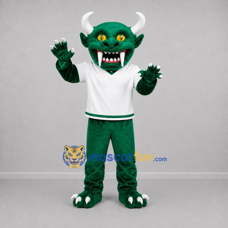 Custom Green and White Horned Monster Mascot Costume Adult Full Body Suit for Halloween Events Custom Green and White Horned Monster Mascot Costume Adult Full Body Suit for Halloween Events