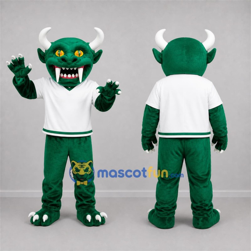 Custom Green and White Horned Monster Mascot Costume Adult Full Body Suit for Halloween Events Custom Green and White Horned Monster Mascot Costume Adult Full Body Suit for Halloween Events
