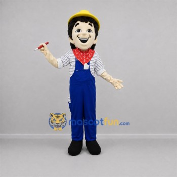 Custom Blue and Yellow Builder Mascot Costume Adult Full Body Suit for Community Events Custom Blue and Yellow Builder Mascot Costume Adult Full Body Suit for Community Events