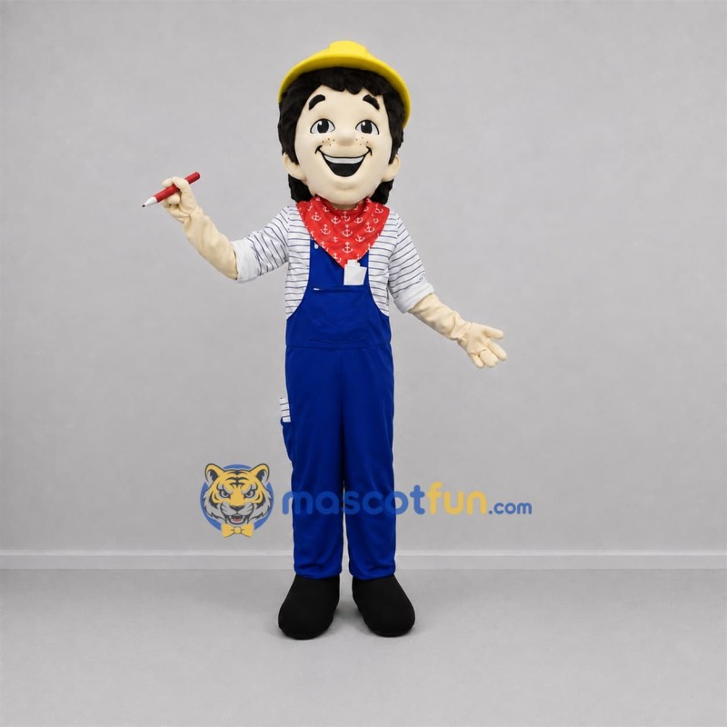 Custom Blue and Yellow Builder Mascot Costume Adult Full Body Suit for Community Events Custom Blue and Yellow Builder Mascot Costume Adult Full Body Suit for Community Events
