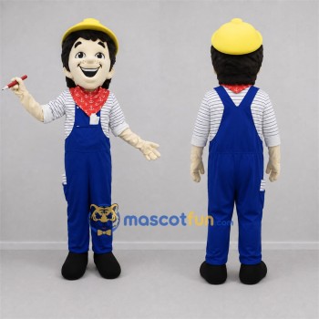 Custom Blue and Yellow Builder Mascot Costume Adult Full Body Suit for Community Events