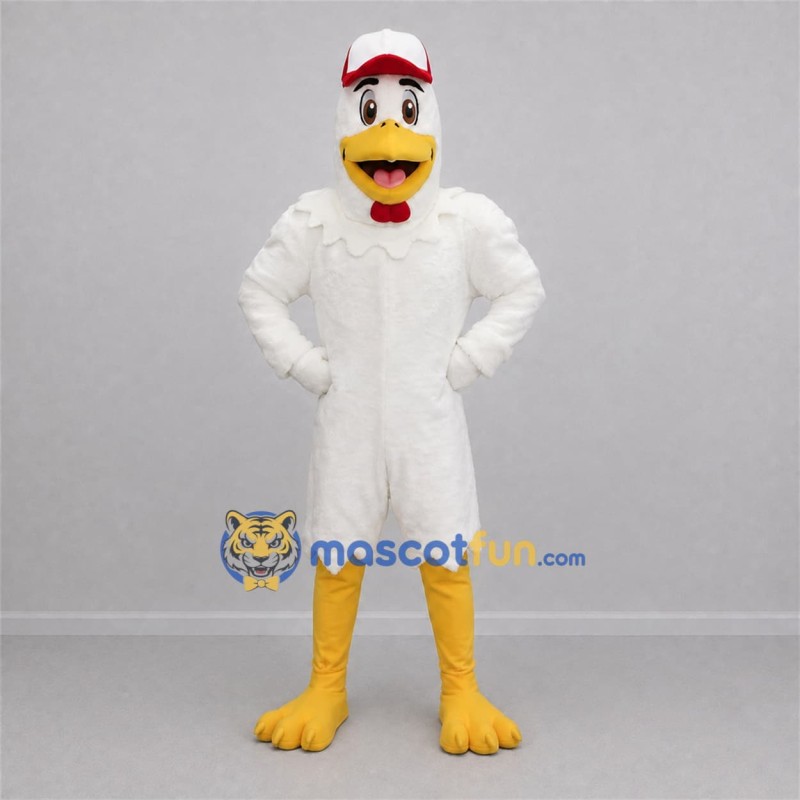 Custom White and Yellow Chicken Mascot Costume Adult Full Body Suit for Farm Events Custom White and Yellow Chicken Mascot Costume Adult Full Body Suit for Farm Events