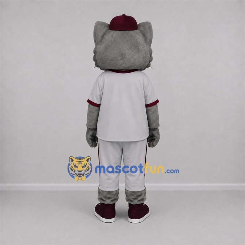 Custom Gray and Burgundy Baseball Cat Mascot Costume Adult Full Body Suit for Sports Events Custom Gray and Burgundy Baseball Cat Mascot Costume Adult Full Body Suit for Sports Events