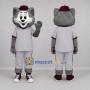 Custom Gray and Burgundy Baseball Cat Mascot Costume Adult Full Body Suit for Sports Events