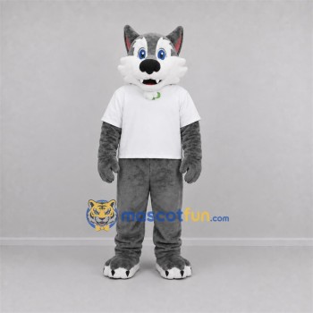 Custom Gray and White Dog Mascot Costume Adult Full Body Suit for School Events