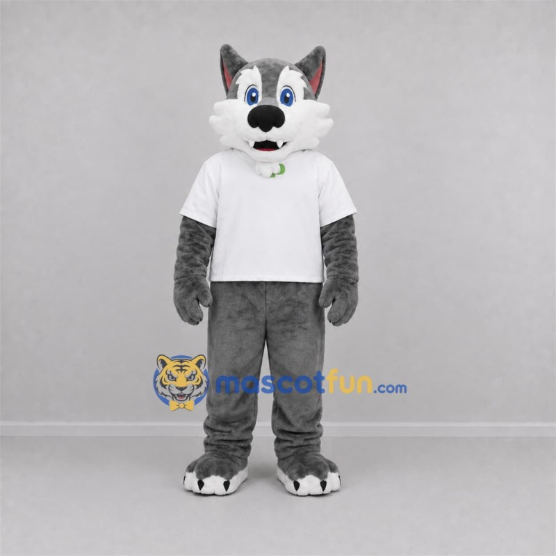 Custom Gray and White Dog Mascot Costume Adult Full Body Suit for School Events Custom Gray and White Dog Mascot Costume Adult Full Body Suit for School Events