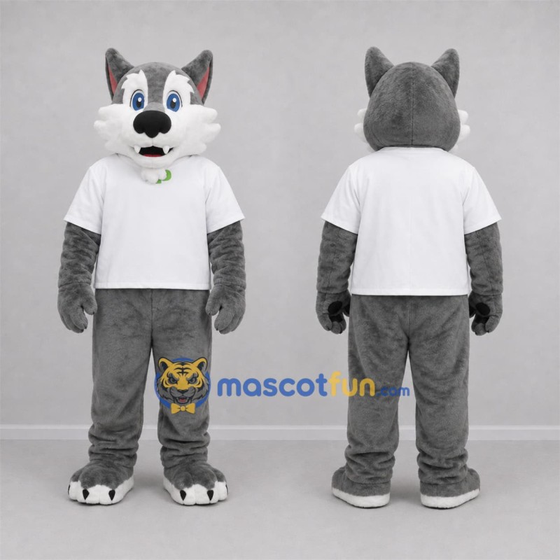 Custom Gray and White Dog Mascot Costume Adult Full Body Suit for School Events Custom Gray and White Dog Mascot Costume Adult Full Body Suit for School Events