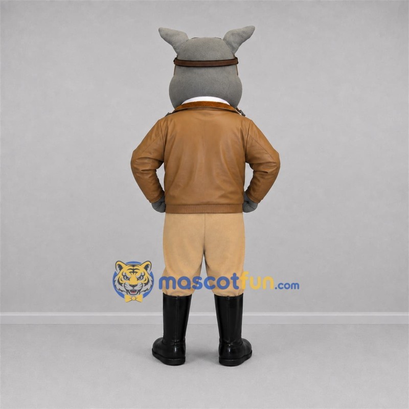 Custom Gray and Brown Aviator Donkey Mascot Costume Adult Full Body Suit for Aviation Events