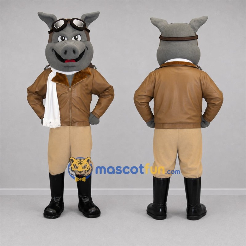 Custom Gray and Brown Aviator Donkey Mascot Costume Adult Full Body Suit for Aviation Events