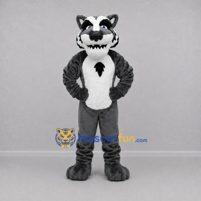 Custom Gray and White Wolf Mascot Costume Adult Full Body Suit for Sports Events