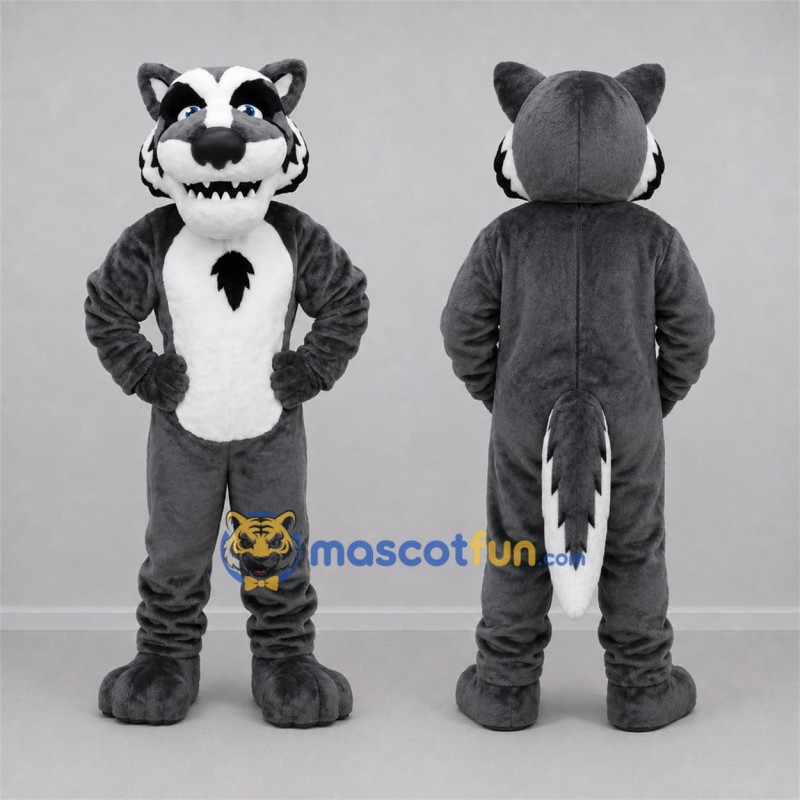 Custom Gray and White Wolf Mascot Costume Adult Full Body Suit for Sports Events