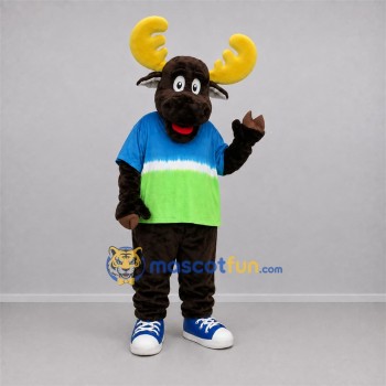 Custom Brown and Blue Moose Mascot Costume Adult Full Body Suit for Nature Events Custom Brown and Blue Moose Mascot Costume Adult Full Body Suit for Nature Events
