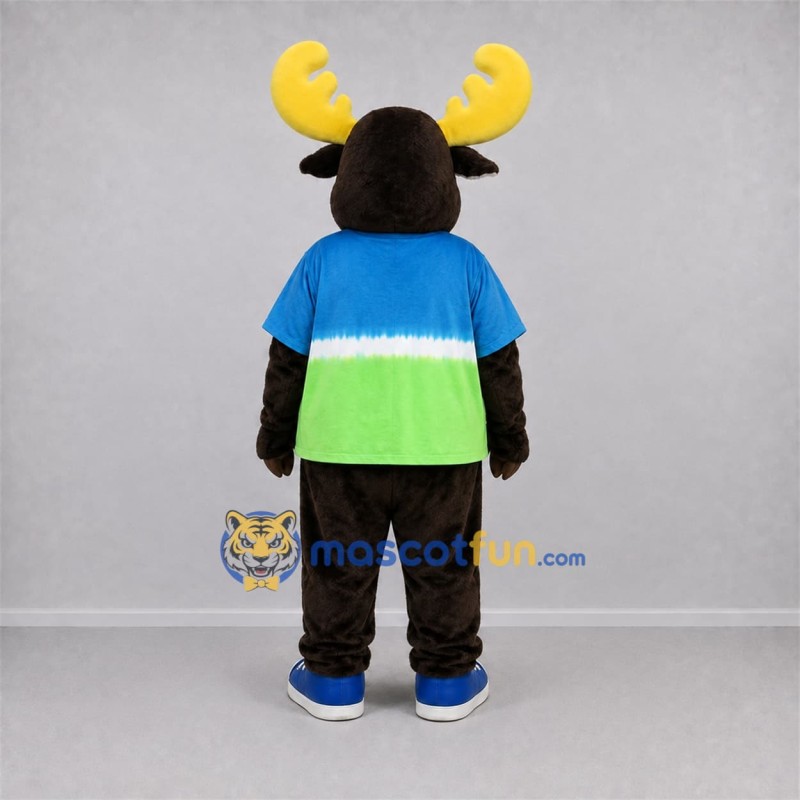 Custom Brown and Blue Moose Mascot Costume Adult Full Body Suit for Nature Events Custom Brown and Blue Moose Mascot Costume Adult Full Body Suit for Nature Events
