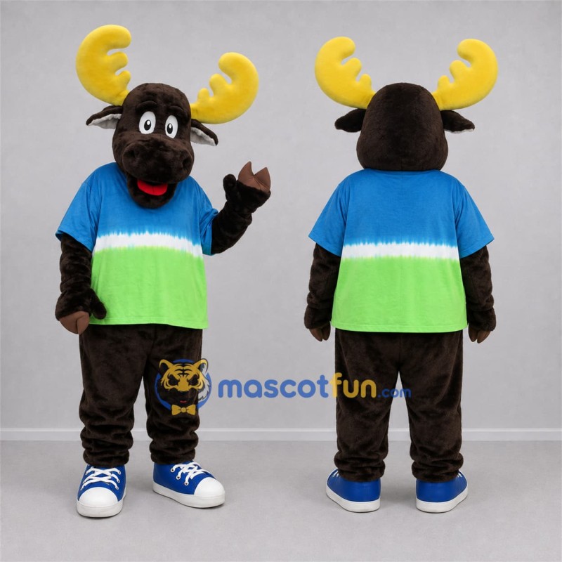 Custom Brown and Blue Moose Mascot Costume Adult Full Body Suit for Nature Events Custom Brown and Blue Moose Mascot Costume Adult Full Body Suit for Nature Events