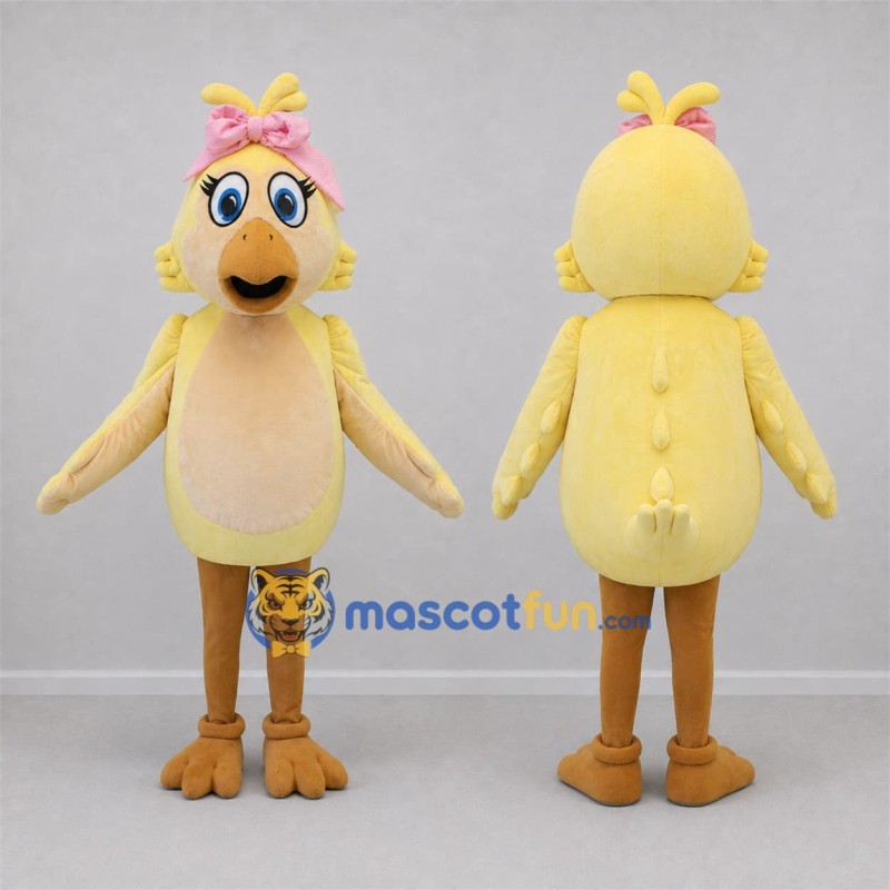 Custom Yellow and Pink Chick Mascot Costume Adult Full Body Suit for Easter Events Custom Yellow and Pink Chick Mascot Costume Adult Full Body Suit for Easter Events