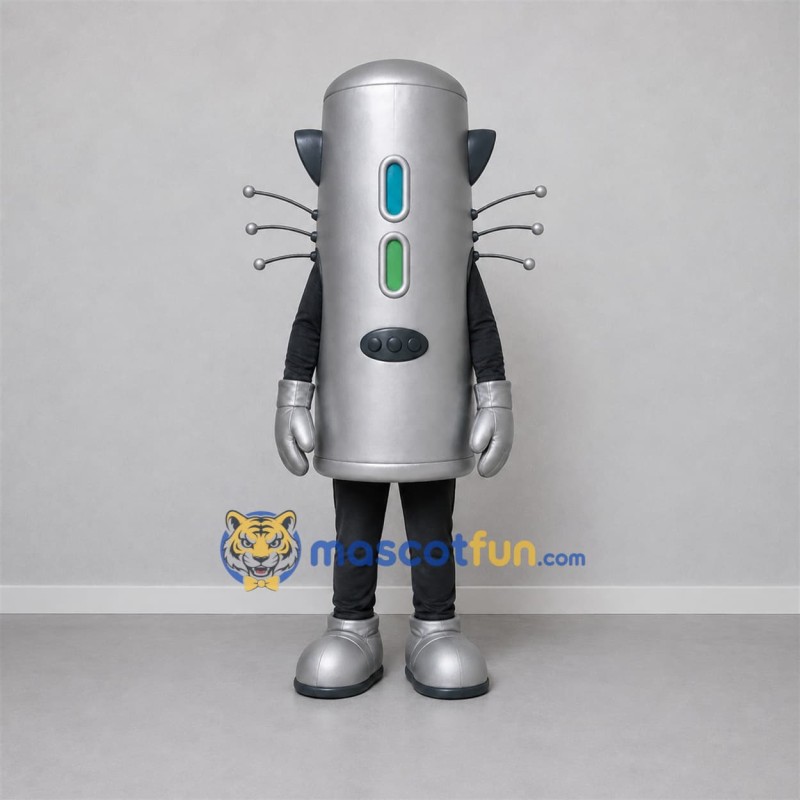 Custom Silver and Black Robot Cat Mascot Costume Adult Full Body Suit for Science Events Custom Silver and Black Robot Cat Mascot Costume Adult Full Body Suit for Science Events