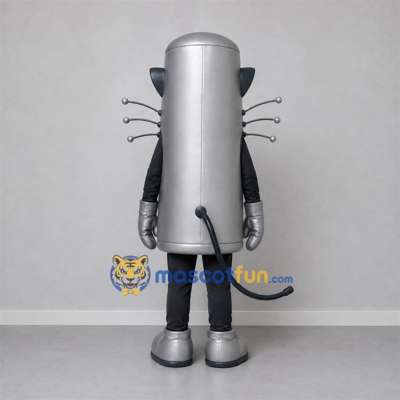 Custom Silver and Black Robot Cat Mascot Costume Adult Full Body Suit for Science Events Custom Silver and Black Robot Cat Mascot Costume Adult Full Body Suit for Science Events