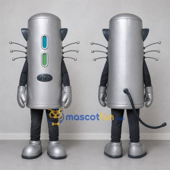 Custom Silver and Black Robot Cat Mascot Costume Adult Full Body Suit for Science Events