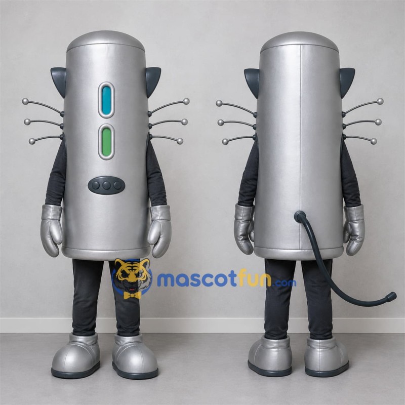Custom Silver and Black Robot Cat Mascot Costume Adult Full Body Suit for Science Events Custom Silver and Black Robot Cat Mascot Costume Adult Full Body Suit for Science Events