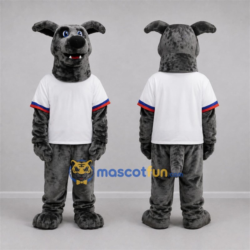 Custom Gray and White Dog Mascot Costume Adult Full Body Suit for Sports Events Custom Gray and White Dog Mascot Costume Adult Full Body Suit for Sports Events