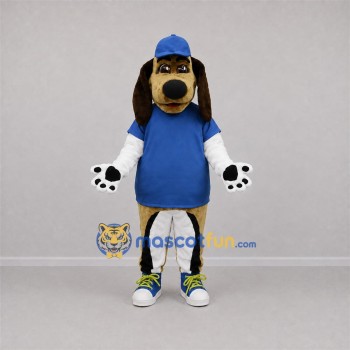 Custom Tan and Blue Dog Mascot Costume Adult Full Body Suit for Sports Events