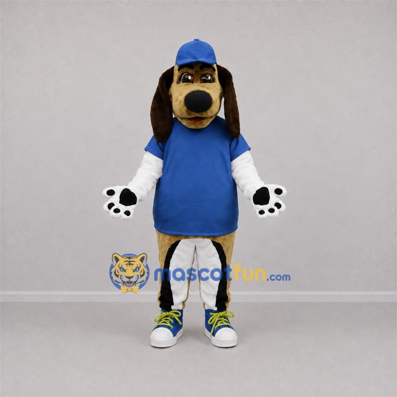 Custom Tan and Blue Dog Mascot Costume Adult Full Body Suit for Sports Events