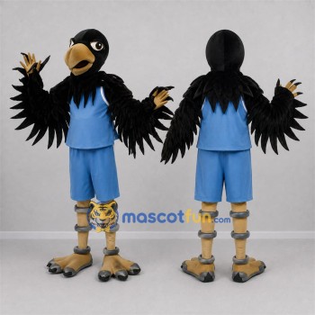 Custom Black and Blue Bird Mascot Costume Adult Full Body Suit for Sports Events