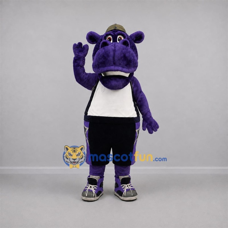 Custom Purple and White Hippo Mascot Costume Adult Full Body Suit for Sports Events Custom Purple and White Hippo Mascot Costume Adult Full Body Suit for Sports Events