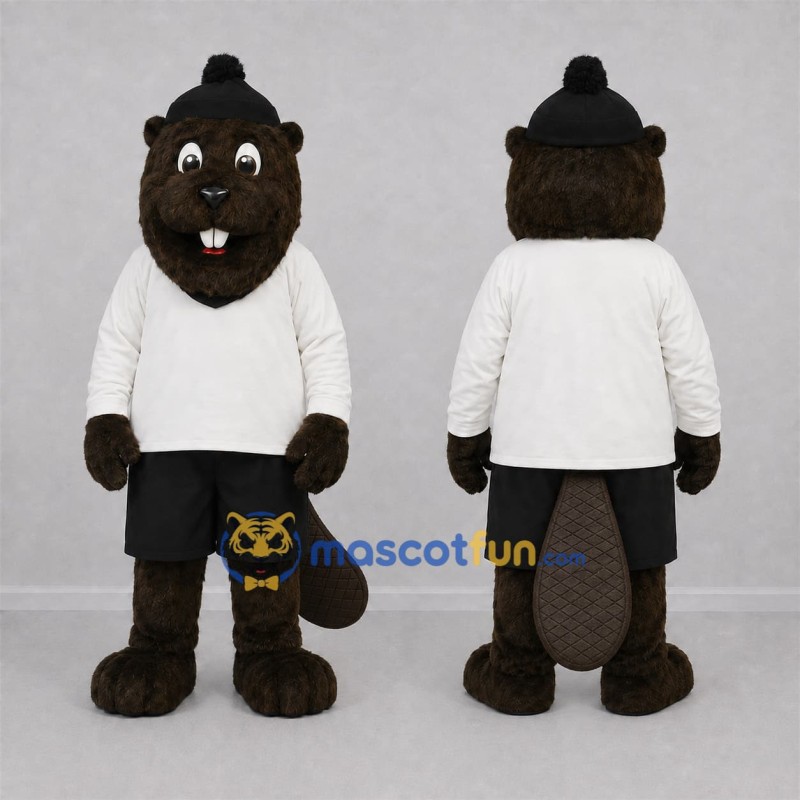 Custom Brown and White Beaver Mascot Costume Adult Full Body Suit for Winter Events Custom Brown and White Beaver Mascot Costume Adult Full Body Suit for Winter Events