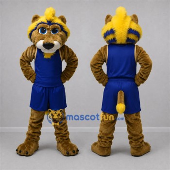 Custom Brown and Blue Lion Mascot Costume Adult Full Body Suit for Sports Events