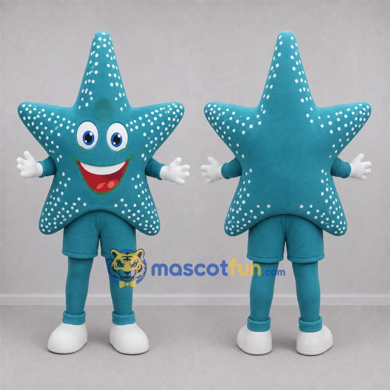 Custom Teal and White Starfish Mascot Costume Adult Full Body Suit for Ocean Events Custom Teal and White Starfish Mascot Costume Adult Full Body Suit for Ocean Events