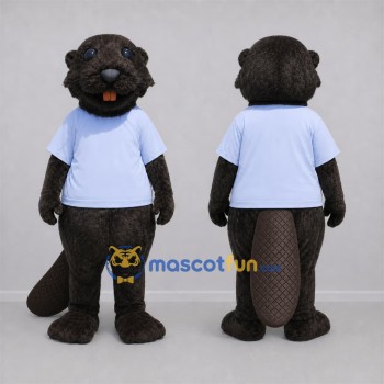 Custom Brown and Light Blue Beaver Mascot Costume Adult Full Body Suit for Nature Events