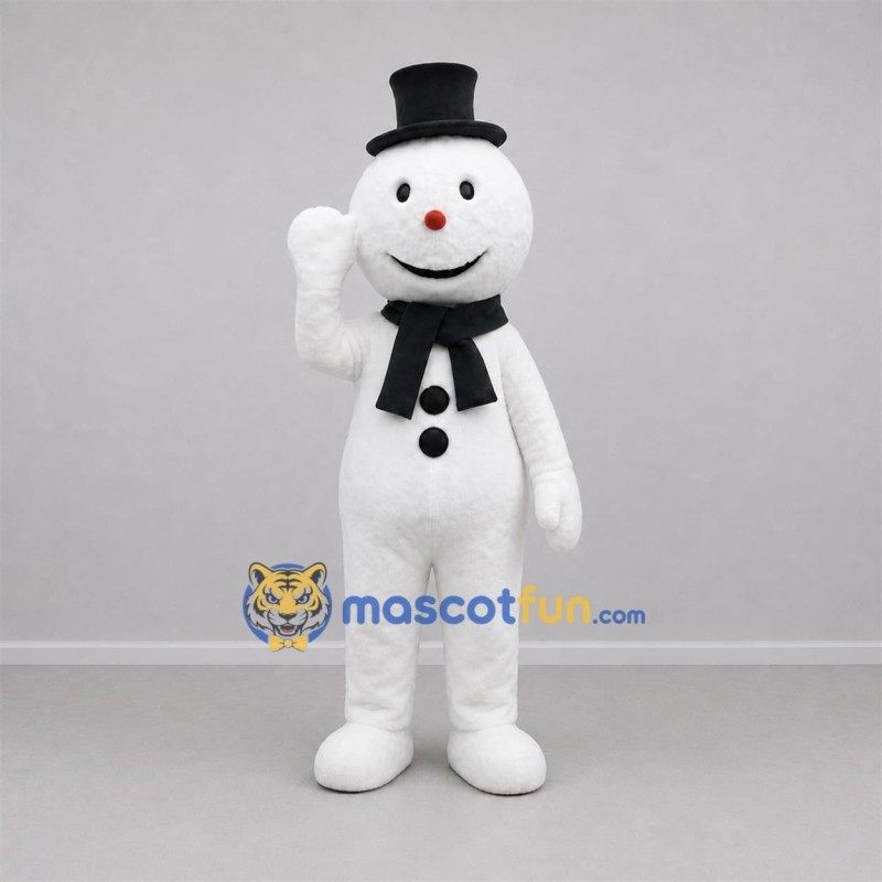 Custom White and Black Snowman Mascot Costume Adult Full Body Suit for Winter Events Custom White and Black Snowman Mascot Costume Adult Full Body Suit for Winter Events