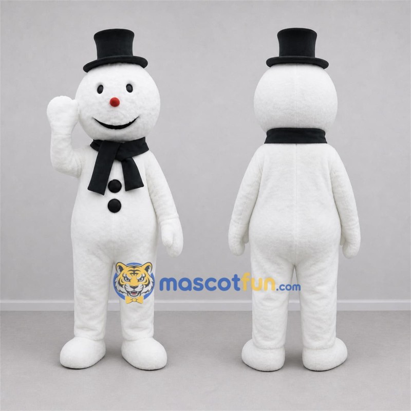 Custom White and Black Snowman Mascot Costume Adult Full Body Suit for Winter Events Custom White and Black Snowman Mascot Costume Adult Full Body Suit for Winter Events