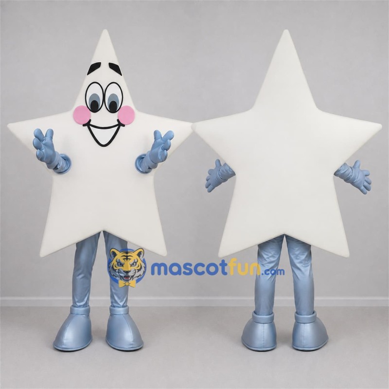 Custom White and Silver Star Mascot Costume Adult Full Body Suit for Holiday Events Custom White and Silver Star Mascot Costume Adult Full Body Suit for Holiday Events