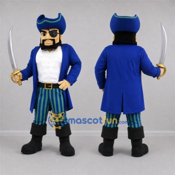 Custom Blue and Black Pirate Captain Mascot Costume Adult Full Body Suit for Pirate Parties