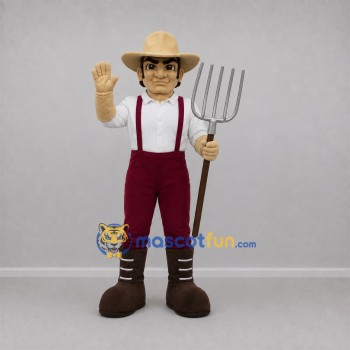 Custom White and Burgundy Farmer Mascot Costume Adult Full Body Suit for Harvest Festivals Custom White and Burgundy Farmer Mascot Costume Adult Full Body Suit for Harvest Festivals