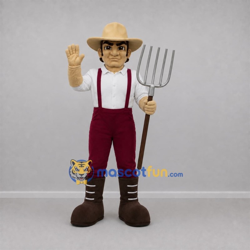 Custom White and Burgundy Farmer Mascot Costume Adult Full Body Suit for Harvest Festivals Custom White and Burgundy Farmer Mascot Costume Adult Full Body Suit for Harvest Festivals