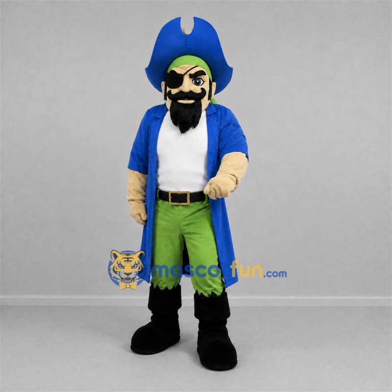 Custom Blue and Green Pirate Captain Mascot Costume Adult Full Body Suit for Pirate Parties Custom Blue and Green Pirate Captain Mascot Costume Adult Full Body Suit for Pirate Parties
