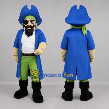 Custom Blue and Green Pirate Captain Mascot Costume Adult Full Body Suit for Pirate Parties