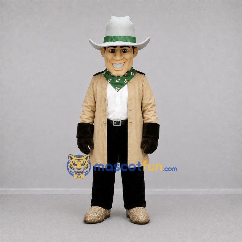 Custom Tan and White Cowboy Mascot Costume Adult Full Body Suit for Western Events Custom Tan and White Cowboy Mascot Costume Adult Full Body Suit for Western Events