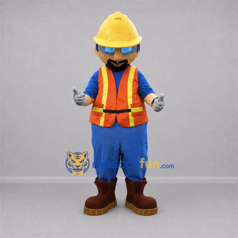 Custom Blue and Orange Construction Worker Mascot Costume Adult Full Body Suit for Community Events Custom Blue and Orange Construction Worker Mascot Costume Adult Full Body Suit for Community Events