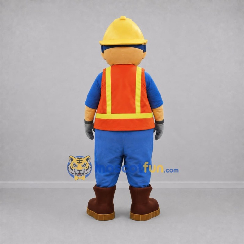 Custom Blue and Orange Construction Worker Mascot Costume Adult Full Body Suit for Community Events Custom Blue and Orange Construction Worker Mascot Costume Adult Full Body Suit for Community Events