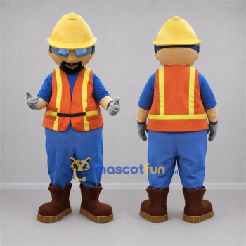 Custom Blue and Orange Construction Worker Mascot Costume Adult Full Body Suit for Community Events