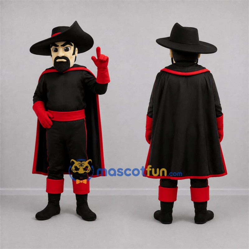 Custom Black and Red Caped Hero Mascot Costume Adult Full Body Suit for Stage Performances Custom Black and Red Caped Hero Mascot Costume Adult Full Body Suit for Stage Performances